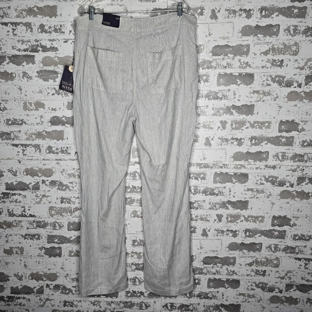 NEW NYDJ Pants Womens 14W Light Gray The Trouser Stubby Stripe‎ Linen Blend